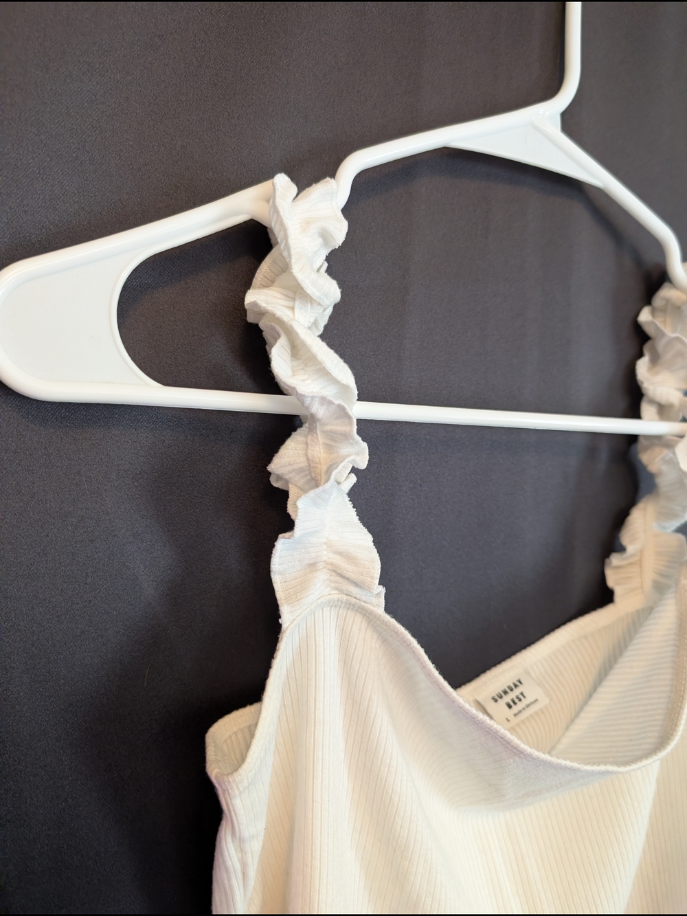 Sunday Best Cream Ribbed Ruffle Strap Crop Top - Picture 5 of 8